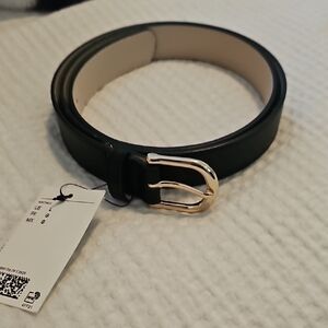 Elegant Black Leather Belt with Gold Buckle